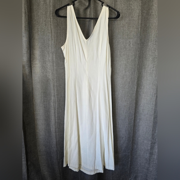 R.J Stevens Vintage 90s White Button Down Midi Sleeveless Swing Dress Size 14 - Picture 3 of 5